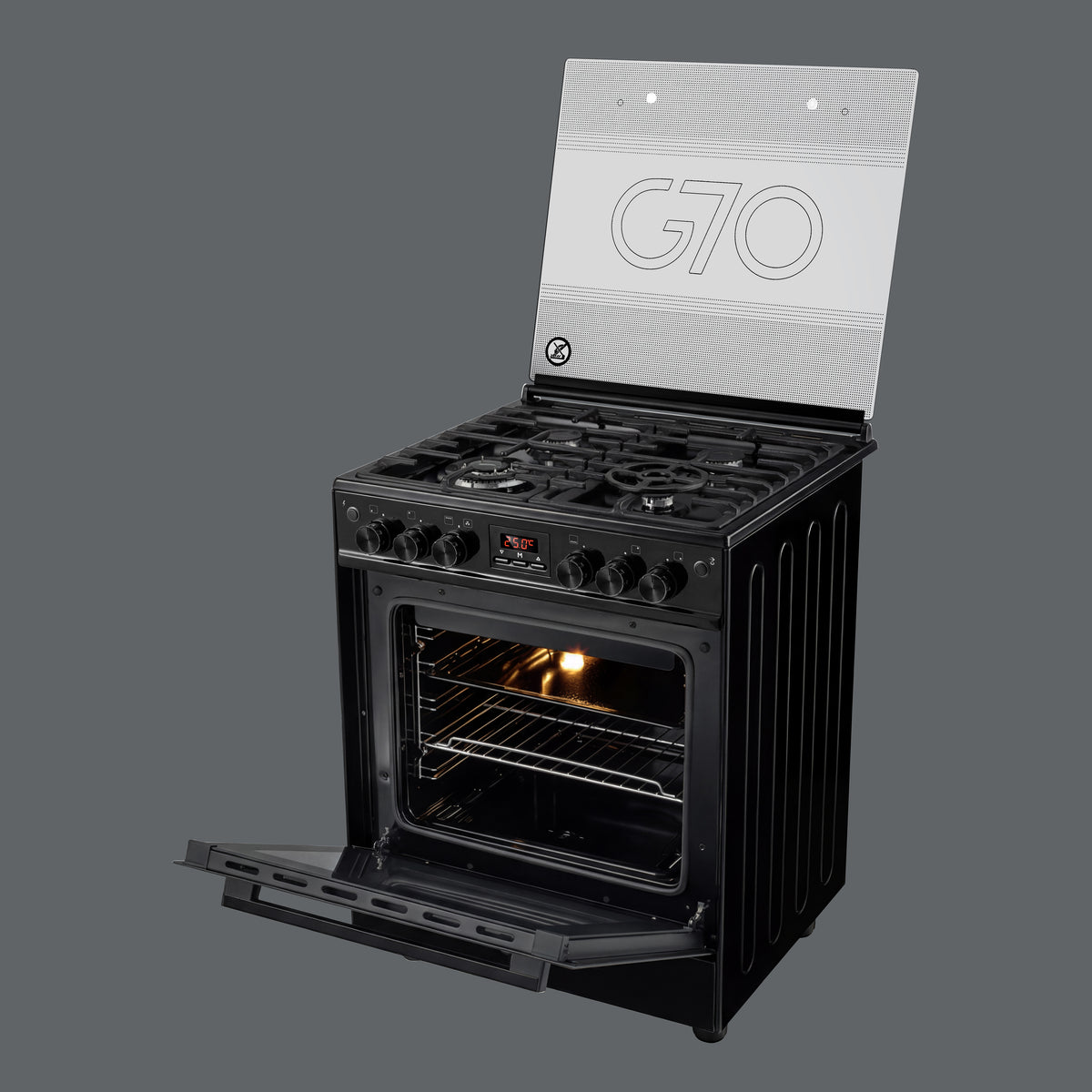 G70 Gas Cooker Black with Italian SABAF Burners & Full Safety – Prifix